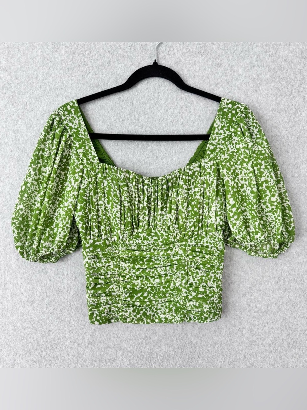 Abercrombie & Fitch Puff Sleeve Sweetheart Top Womens Small Green Milkmaid NWT